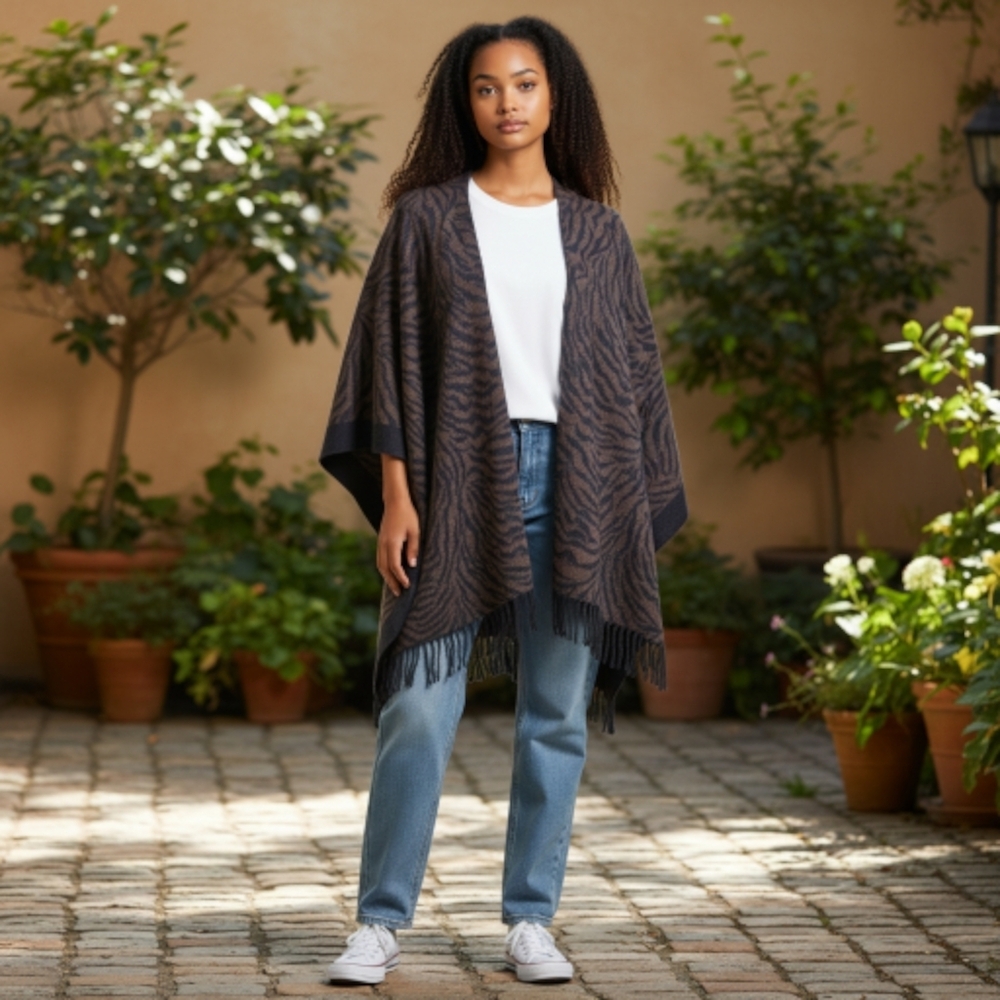 Fiori De Firenze Animal Print Fringe Shawl